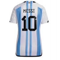 Camiseta Argentina Lionel Messi #10 Primera Equipación Replica Mundial 2022 para mujer mangas cortas